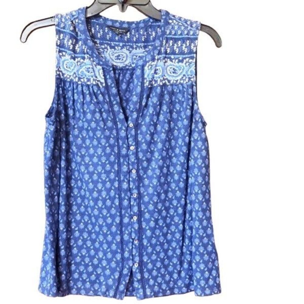 Lucky Brand Sleeveless Women's Tunic Top Multicolor Blues Size Petite Small